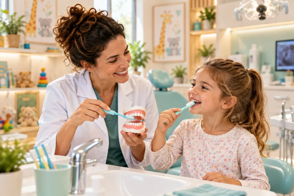 Démonstration ludique du brossage des dents pour un enfant